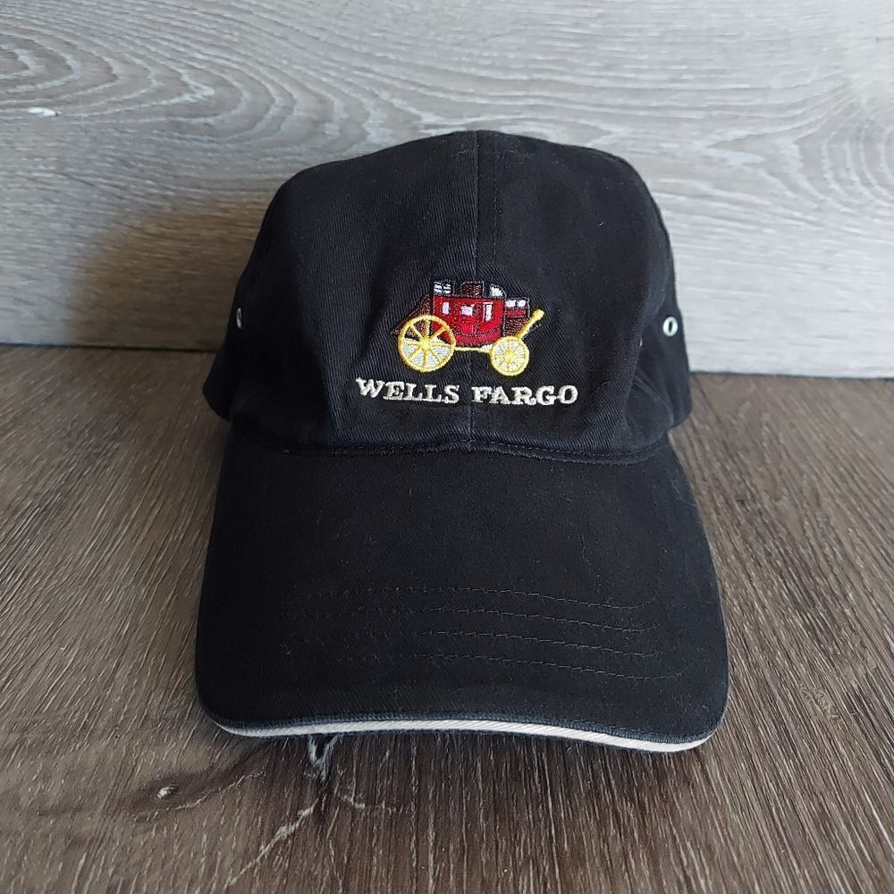 Wells Fargo Hat Black With Embroidered Wagon Cap Strapback